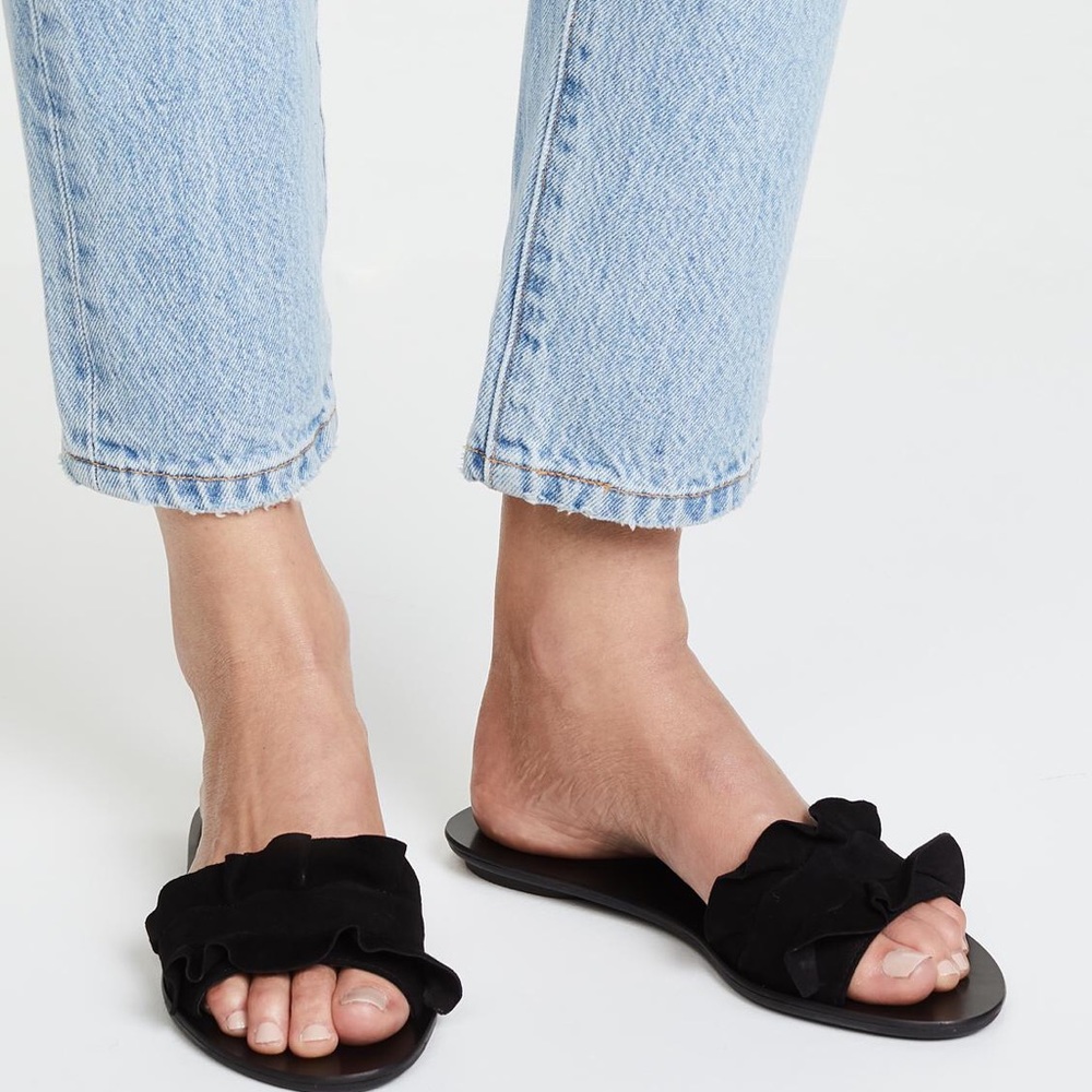 Loeffler Randall Birdie Ruffle Slides, Size 7